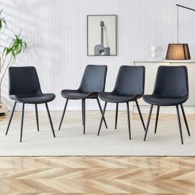 Black artificial leather backrest cushion dining chair, black metal legs, curved widened cushion design for more comfort, suitable for restaurant