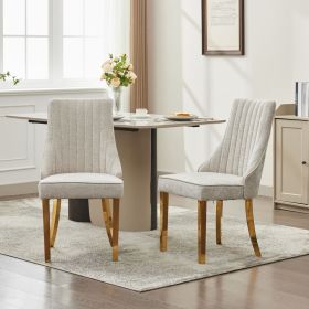Rayon Cloth Flocking Chenille Dining Chairs Channel Kitchen Dinner Chair Comfy Fabric Upholstered Accent Chair for Dining Room with Golden Stainl