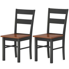 HOMCOM Farmhouse Dining Table Chairs, Set of 2 Rubber Wood Kitchen Table Chairs with Open Back for Living Room, Black
