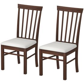 HOMCOM Wooden Dining Chairs Set of 2, Farmhouse Upholstered Kitchen Chairs with Rubber Wood Frame, Dark Brown and Beige (Title: Default Title)